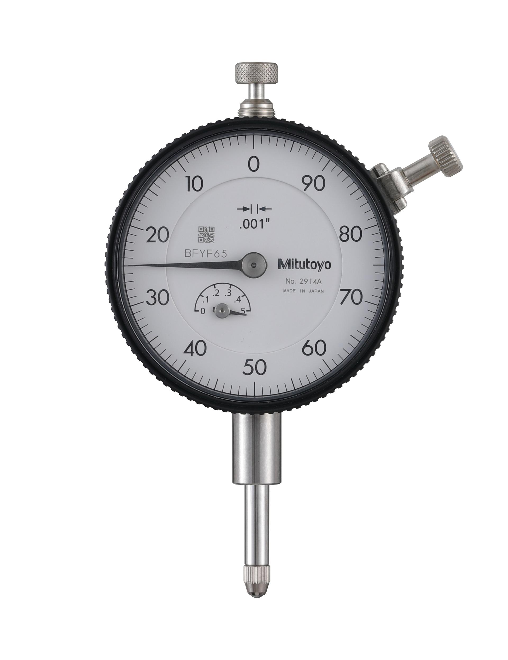 Mitutoyo, 2914A, .001 In, .5 In Dial Indicator, 100-0 Lug back, 3/8 In Stem Dia. Series 2,  .1 Rev
