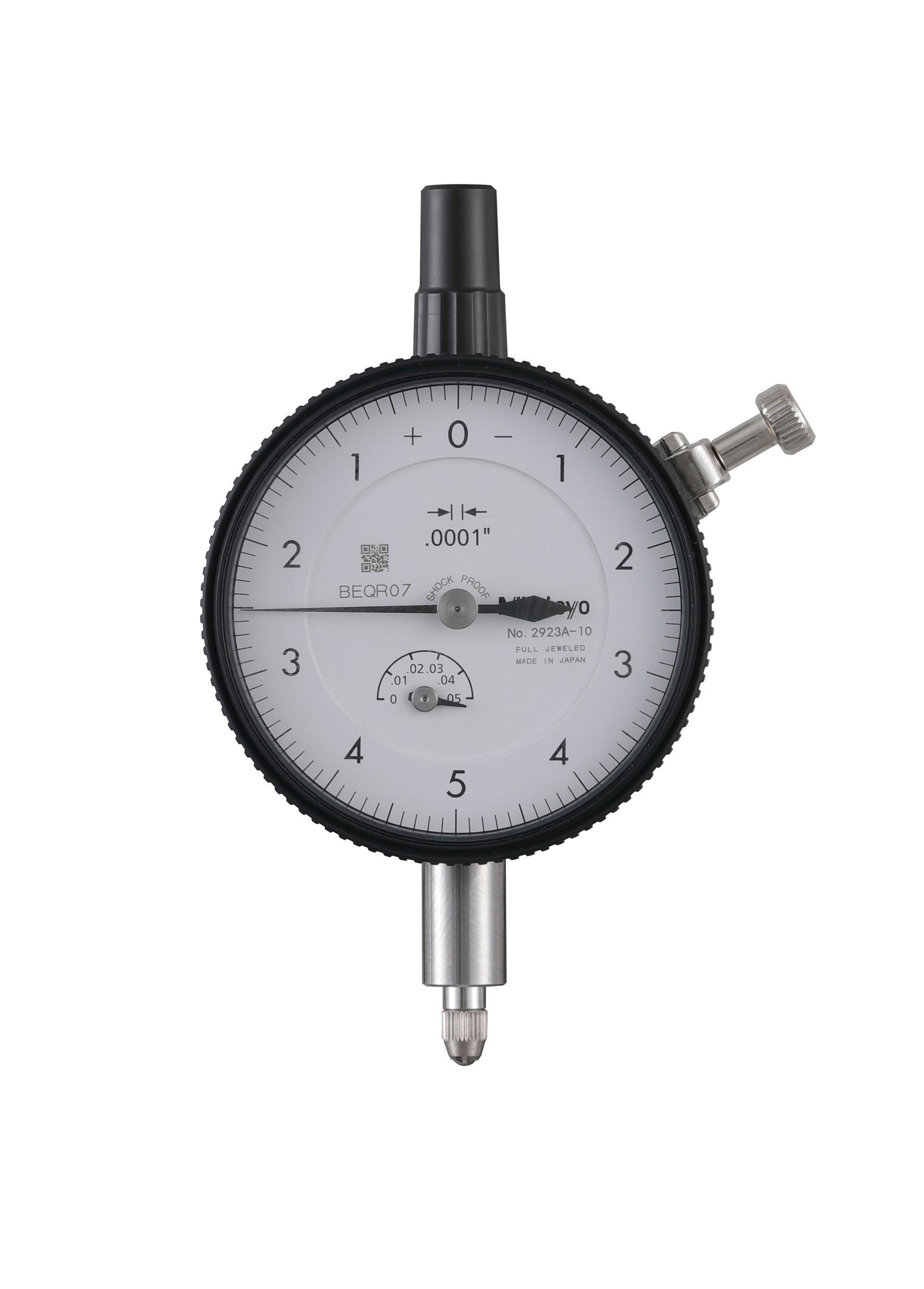 Mitutoyo, 2923A-10, .0001 In,  .05 In/(.01 per rev) Dial Indicator, 0-5-0, Lug Back, Series 2, 3/8 In stem, Jeweled, Reverse Read
