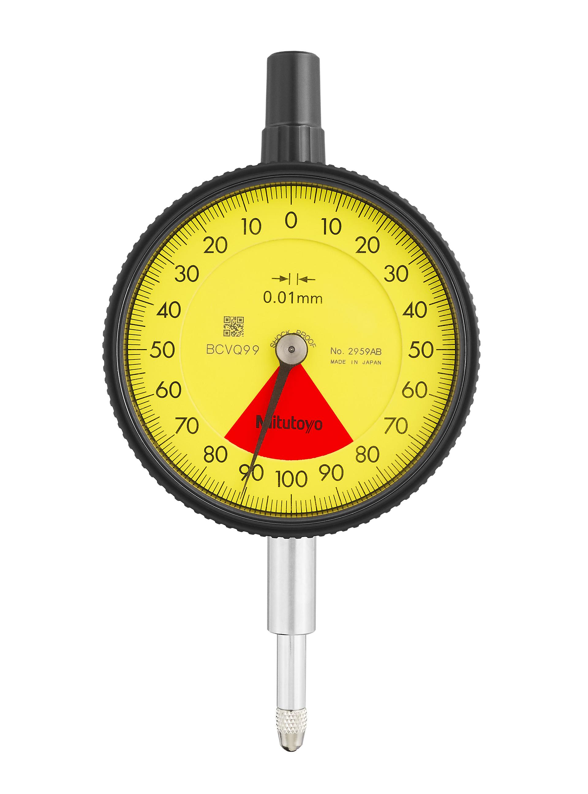 Mitutoyo, 2959AB, 0.01mm,  1.6mm/2mm Dial Indicator, 80-0-80, Flat Back, Series 2, 8mm stem, One Rev, Shockproof