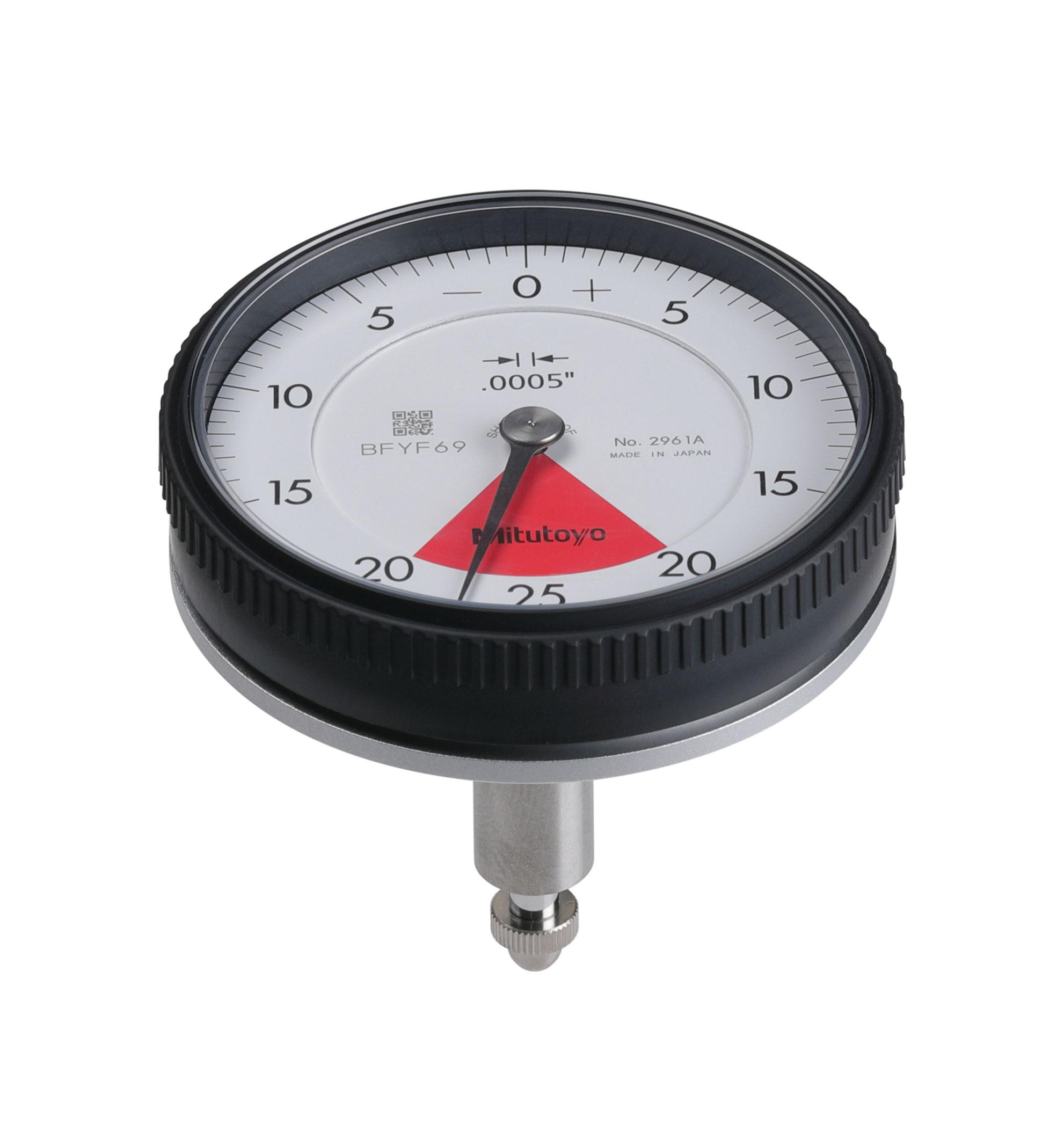 Mitutoyo, 2961A, 0.0005 In,  .04 In/.05 In Back Plunger Dial Indicator, 20-0-20, Series 2, 3/8 In stem, One Rev, Shockproof