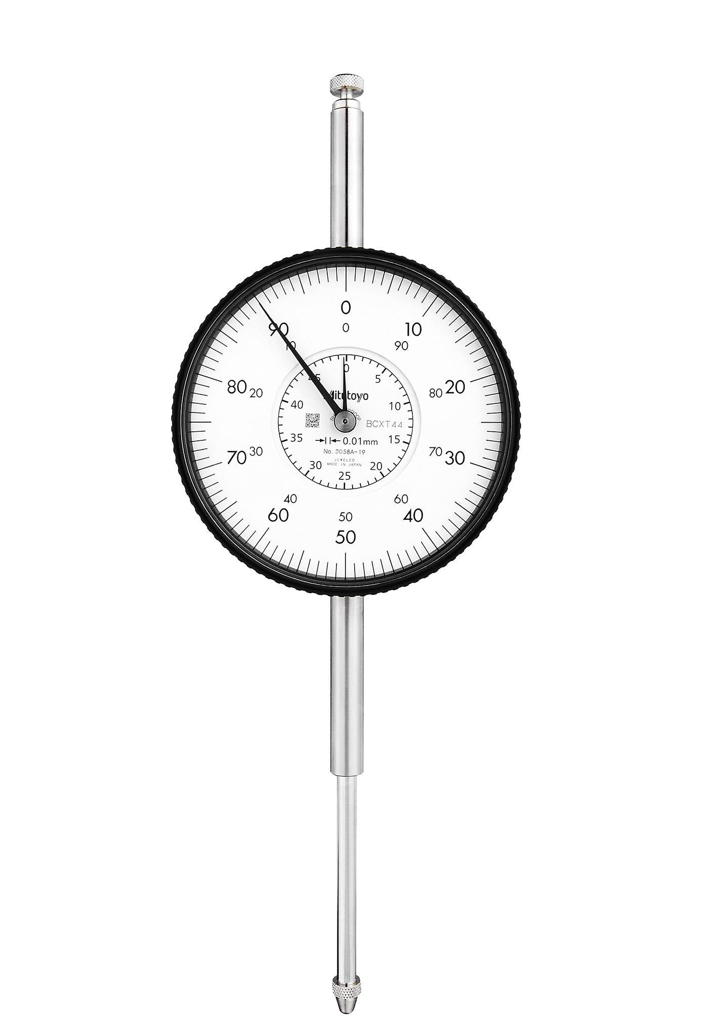 Mitutoyo, 3058A-19, 0.01mm, 50mm/(1mmn per rev), Dial Indicator, 0-100, Lug Back, 8mm stem, Series 3, Shockproof, Jeweled, counter