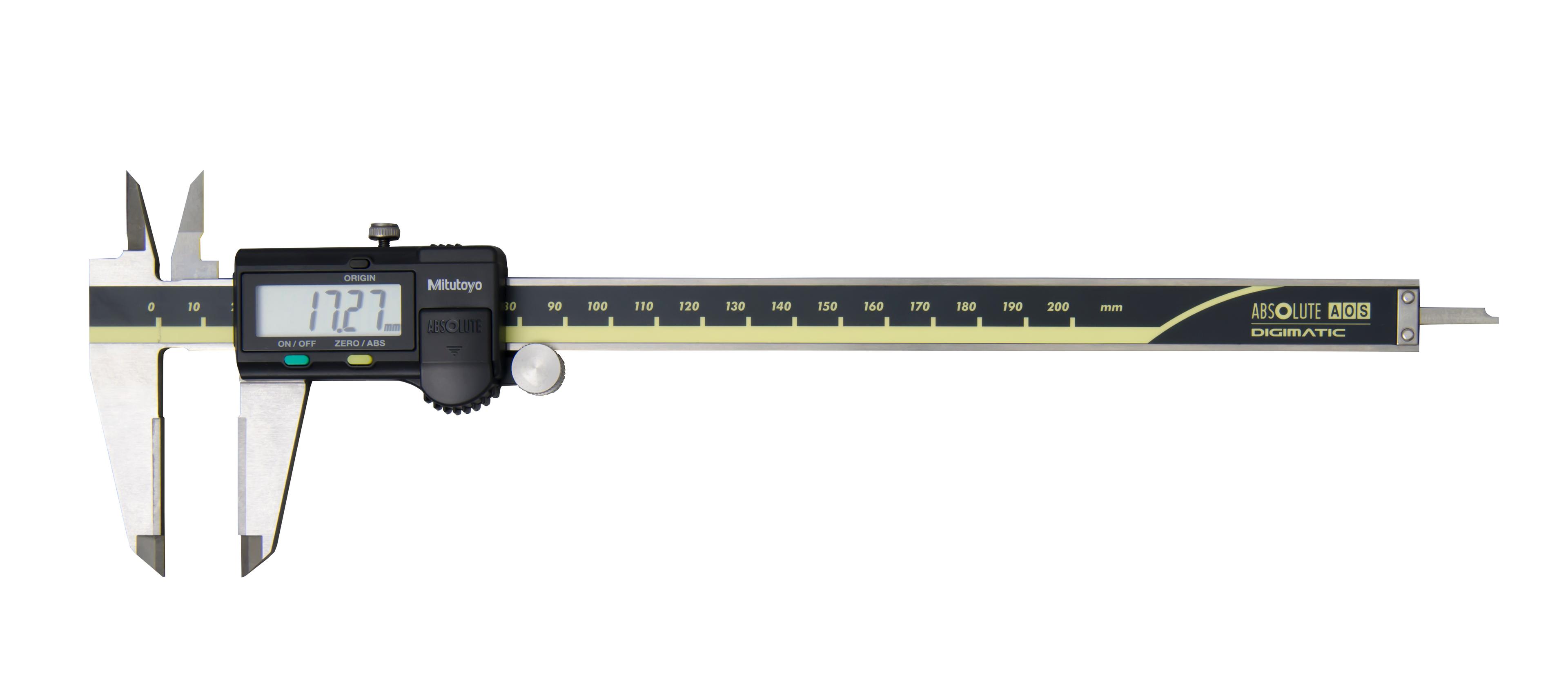 Mitutoyo, 500-157-30, 0-200mm, 0.01mm ABSOLUTE AOS Digimatic Caliper, Carbide-tipped OD and ID jaws, With SPC Data Output