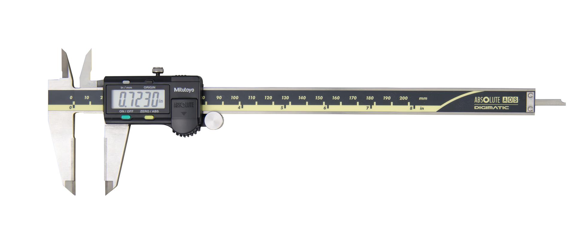 Mitutoyo, 500-176-30, 0-8 In/200mm, .0005 In/0.01mm ABSOLUTE AOS Digimatic Caliper, With SPC Data Output, Carbide OD Jaws