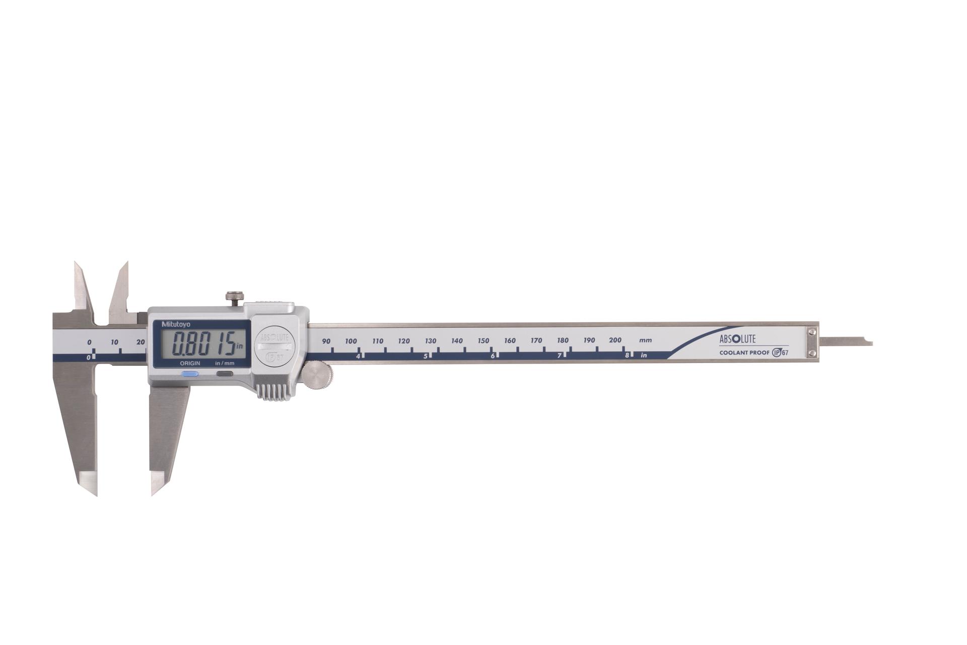 Mitutoyo, 500-763-20, 0-8 In/0-200mm, .0005 In/0.01mm, IP67 Absolute Coolant Proof Caliper, With Output