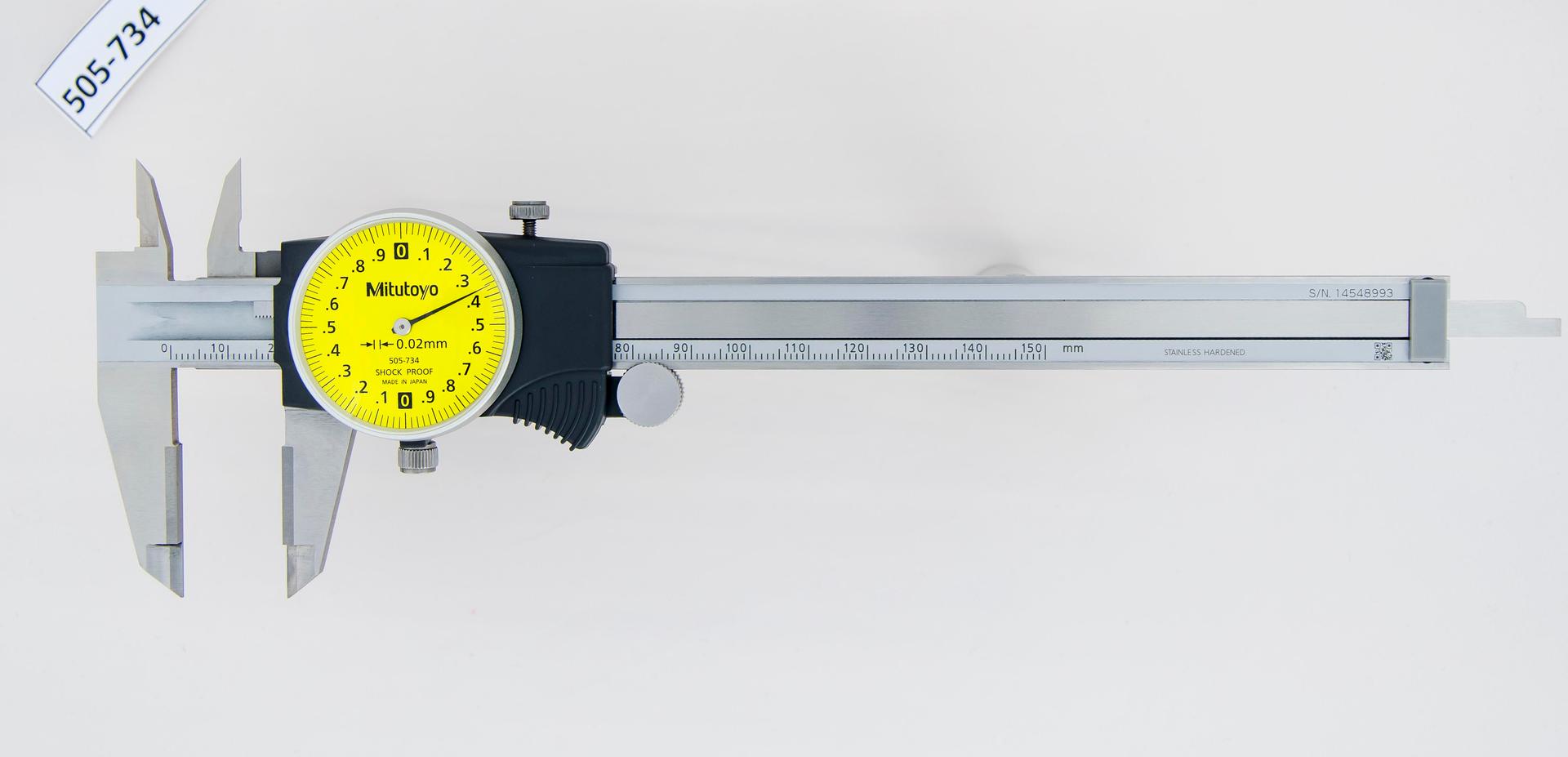 Mitutoyo, 505-734, CALIPER, DIAL, OD CARBIDE, 2MM/REV, 0-150MM, 0.02MM