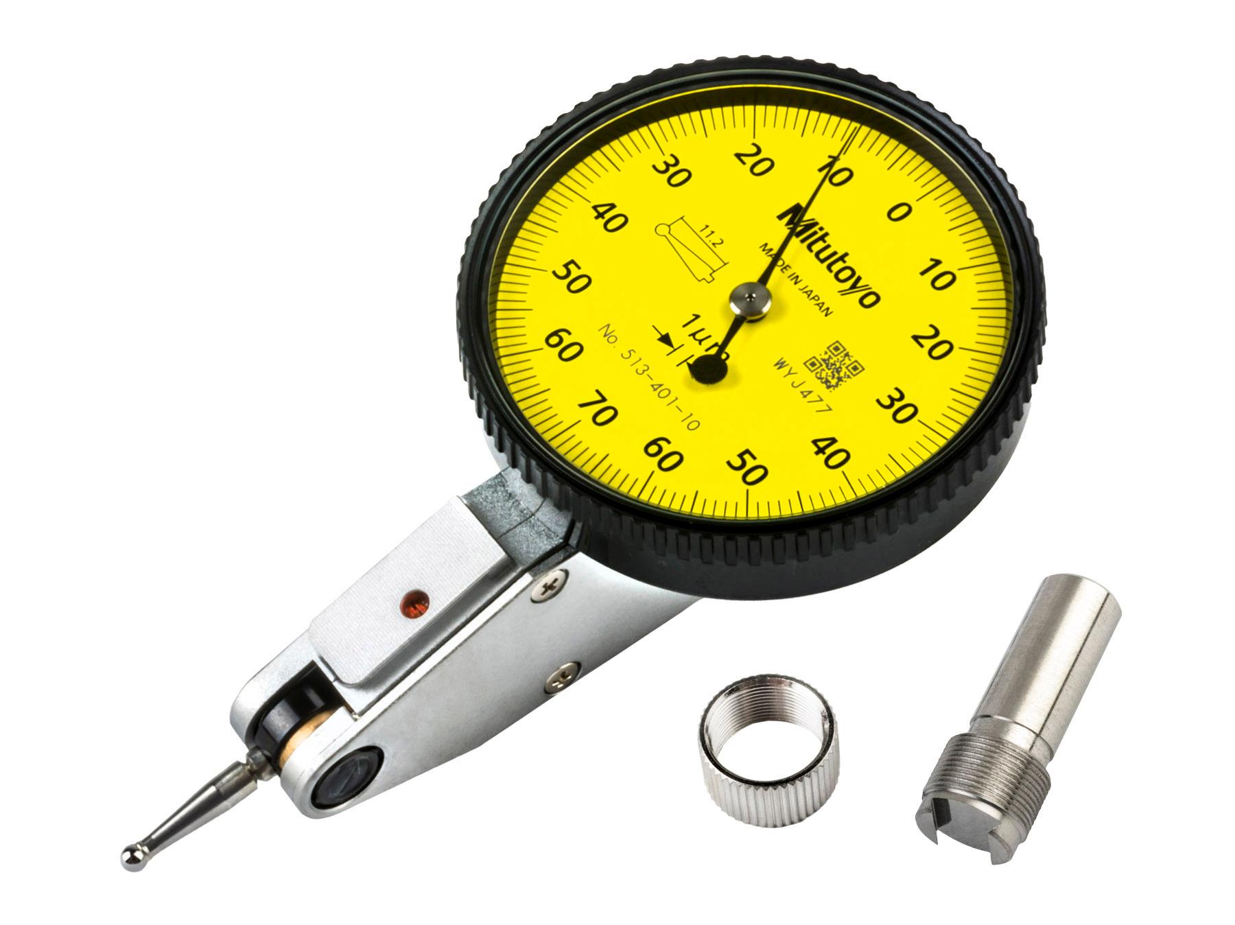 Mitutoyo, 513-401-10E, .001mm, .14mm, Dial Test Indicator, Basic Set, 0-7-0, 8mm Stem, 2mm Contact Point, 12.8mm Length, Anti-Magnet, Jeweled Bearing