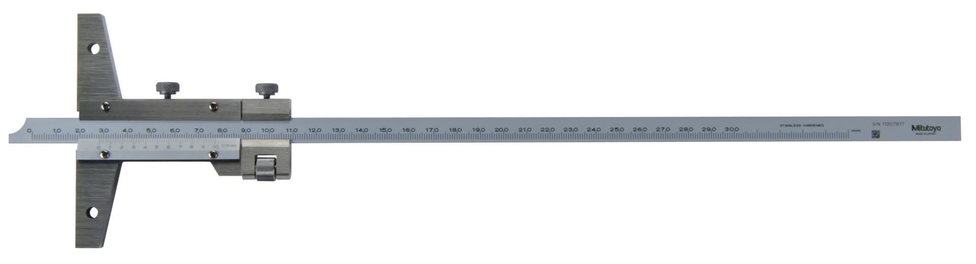 Mitutoyo, 527-103, 0-300mm, 0.02mm Vernier Depth Gage, With Fine Adjustment