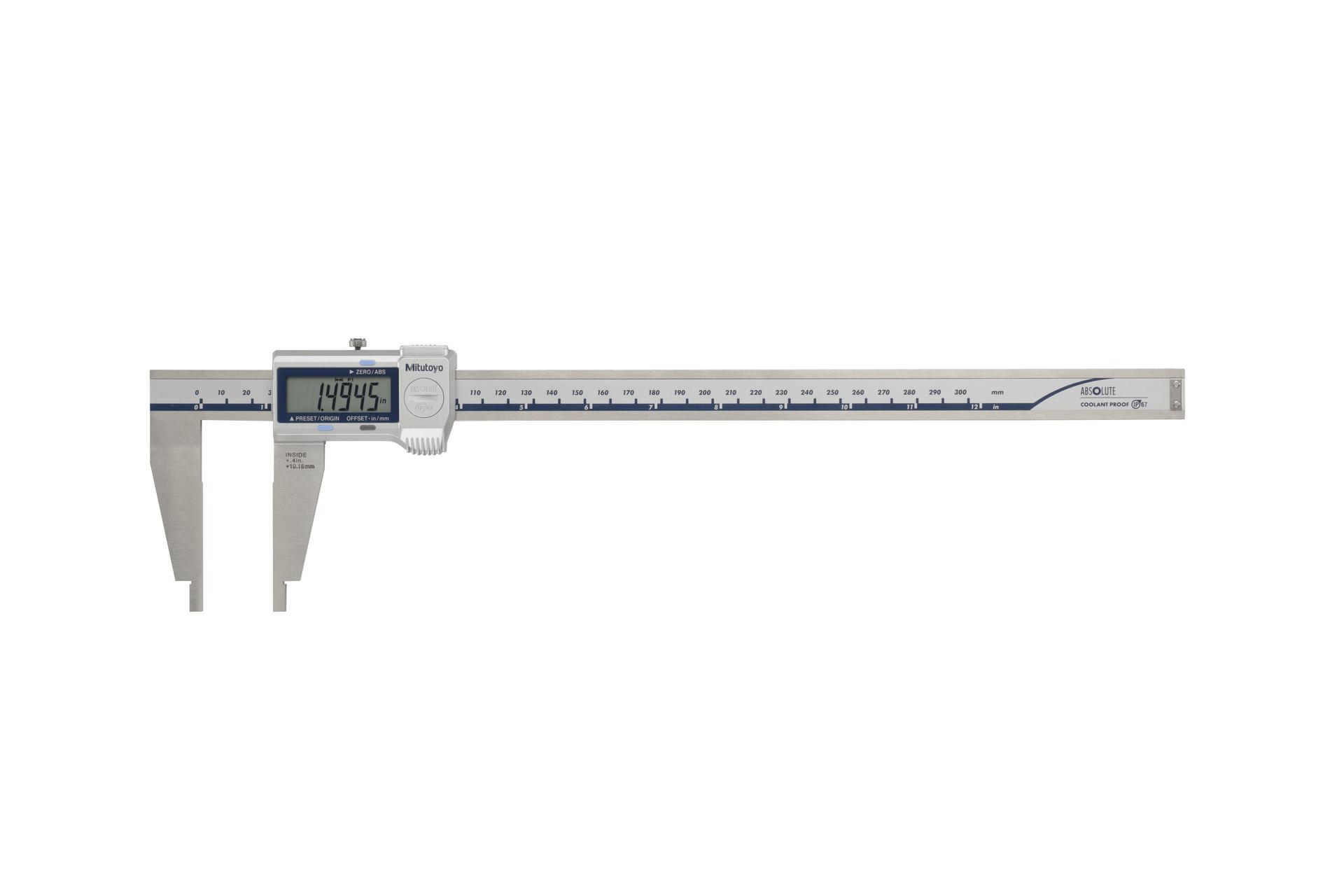 Mitutoyo, 550-341-20, 0 (.4)-12 In/0 (10)-300mm, .0005 In/0.01mm, IP67 ABSOLUTE Digimatic Nib Jaw Caliper,  With SPC Data Output, No Depth Bar