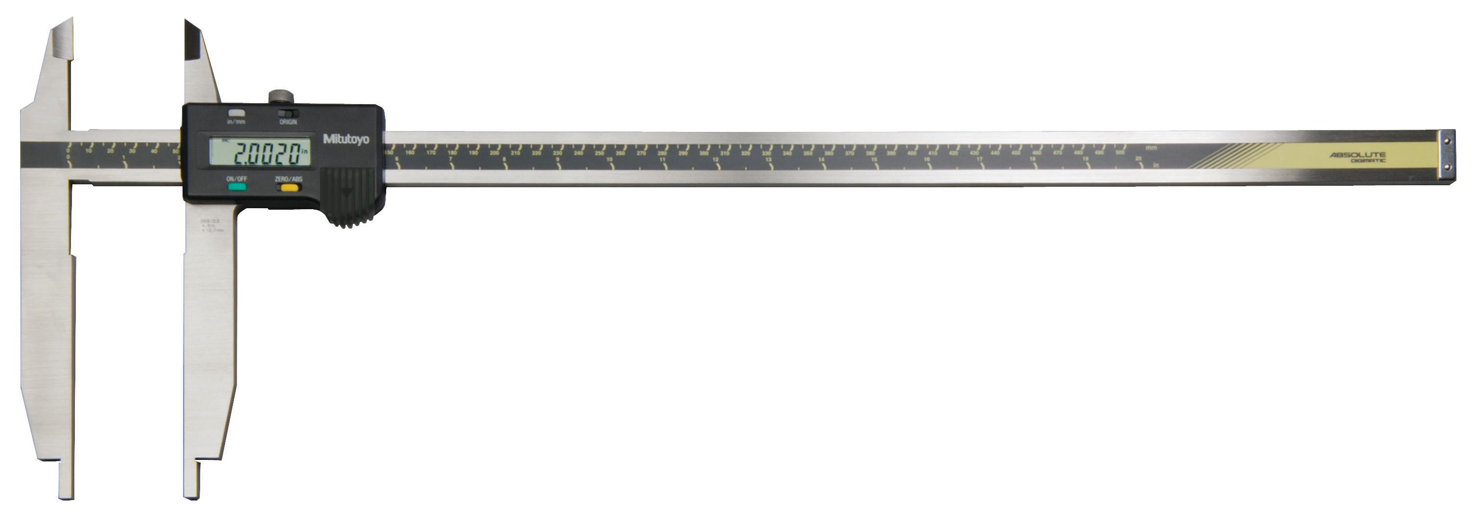 Mitutoyo, 551-224-10, 0 (.5)-20 In/0 (20)-500mm, .0005 In/0.01mm, ABSOLUTE Digimatic Nib and Standard Jaw Caliper,  With SPC Data Output, No Depth Bar