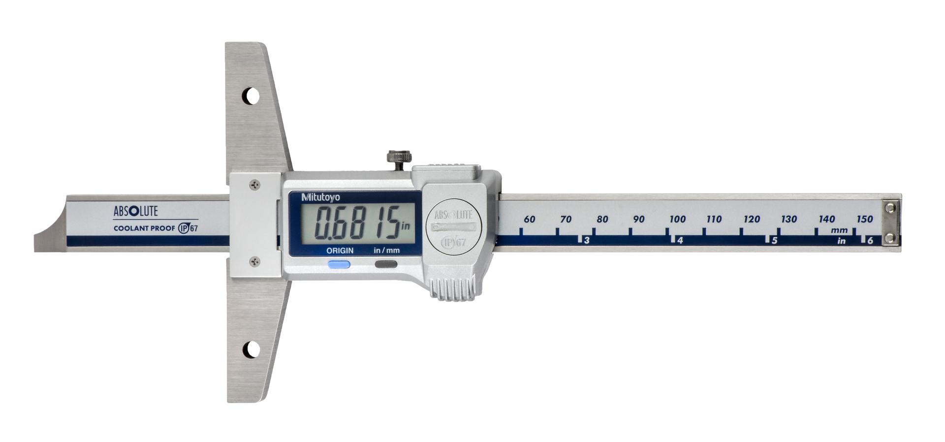 Mitutoyo, 571-261-20, Absolute digimatic depth gage,6in-150mm range,.0005in/.01mm resolution. 199g