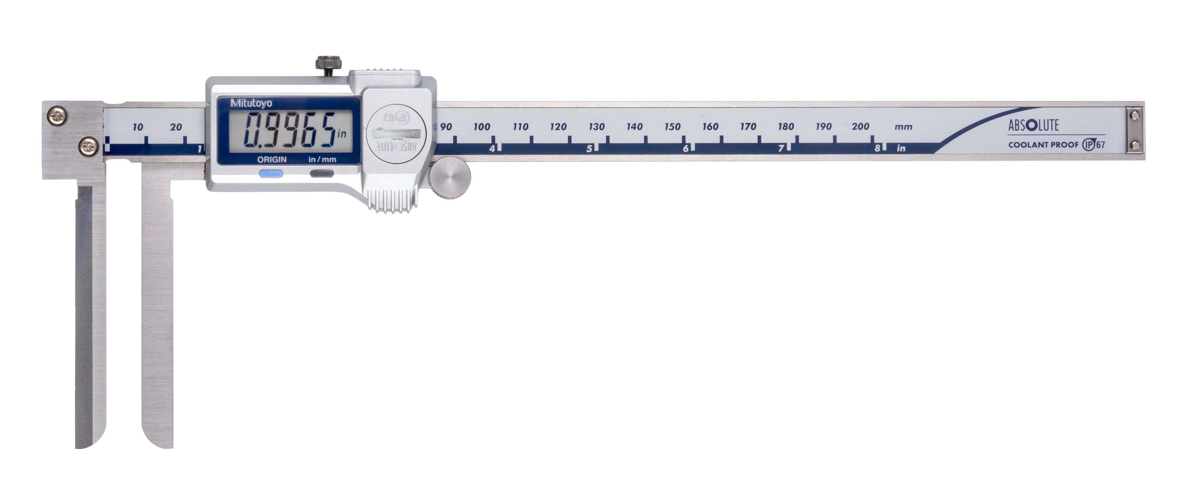 Mitutoyo, 573-742-20, .4-8 In/10-200mm, .0005 In/0.01mm, IP67 ABSOLUTE Digimatic  Inside (Knife-Edge) Caliper, With SPC Data Output