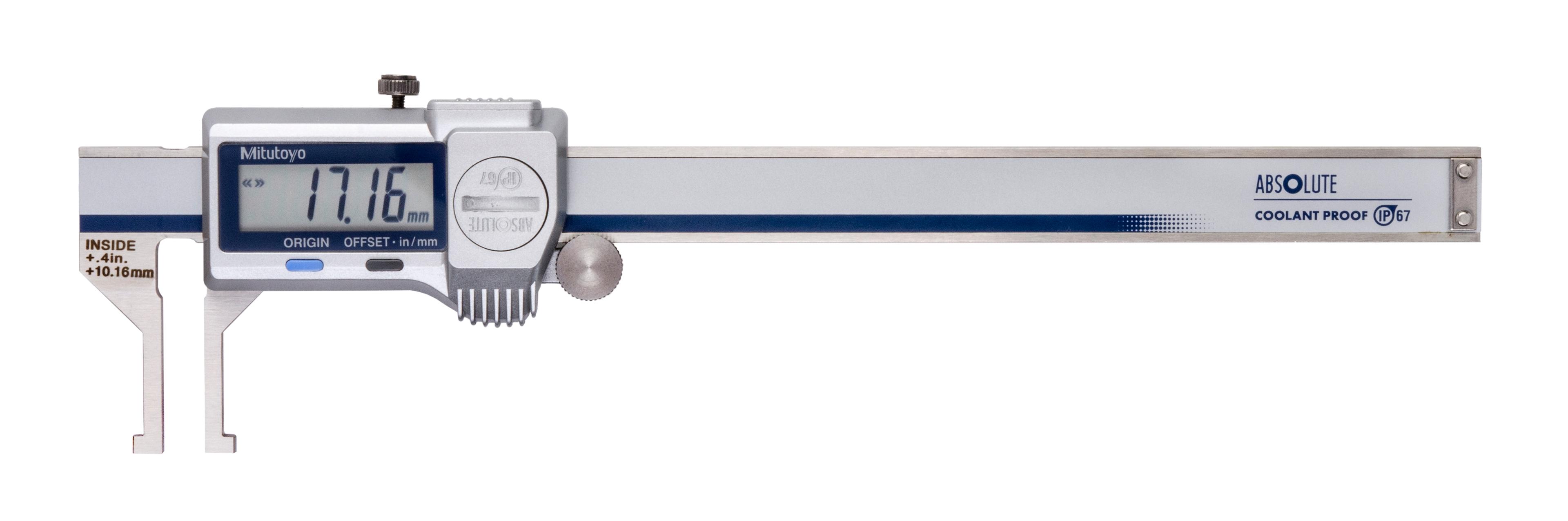 Mitutoyo, 573-745-20, CALIPER, DIGIMATIC, 6 IN, COOLANT PROOF, INSIDE-GROOVE, W/ THUMB ROLLER