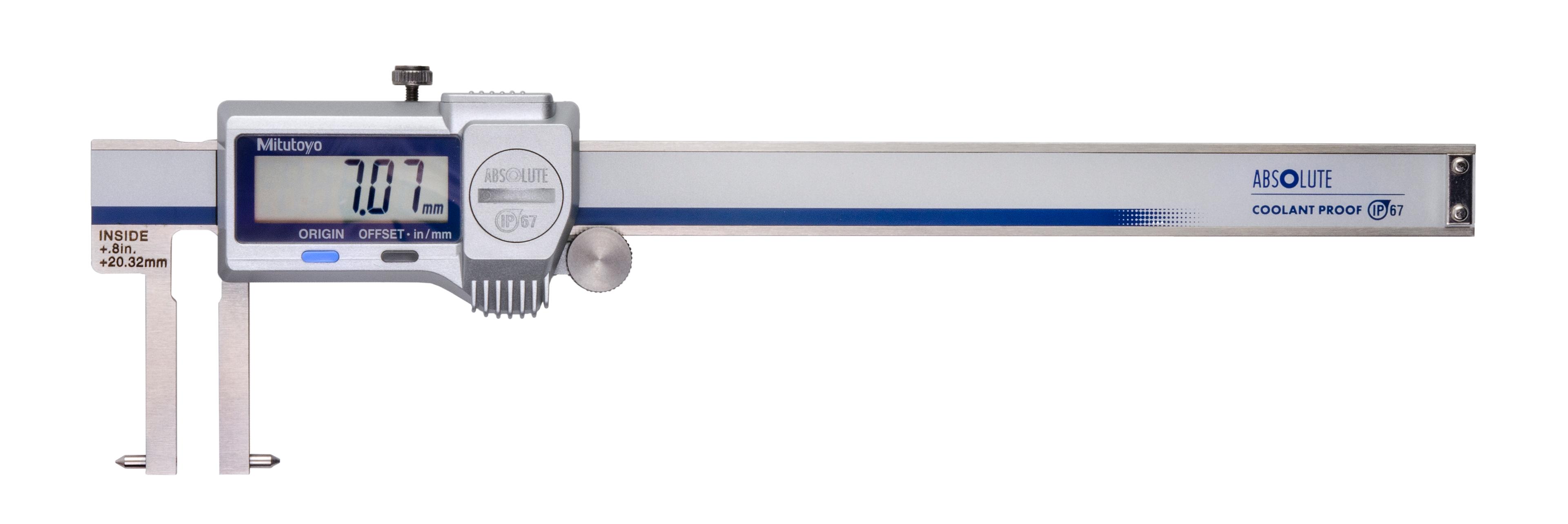 Mitutoyo, 573-746-20, .8-6 In/20-150mm, .0005 In/0.01mm, IP67 ABSOLUTE Digimatic  Inside (Point Jaw) Caliper, With SPC Data Output