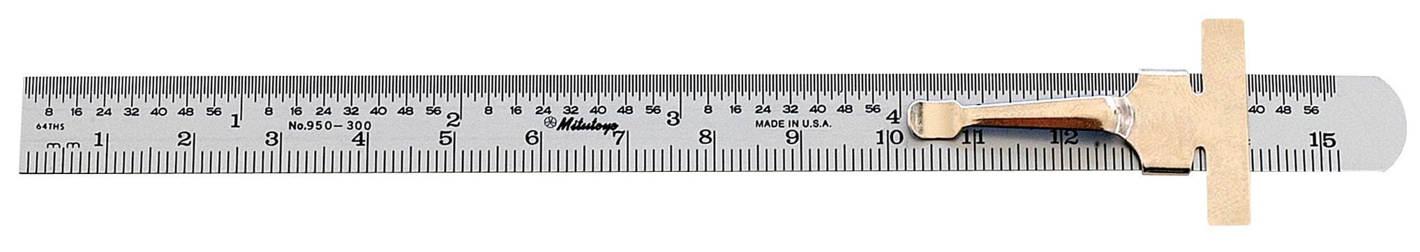 Mitutoyo, 950-300, 6 In, 150mm, Pocket Steel Rule, 1/2 In Wide , Pocket Clip, (1/64,1mm) 