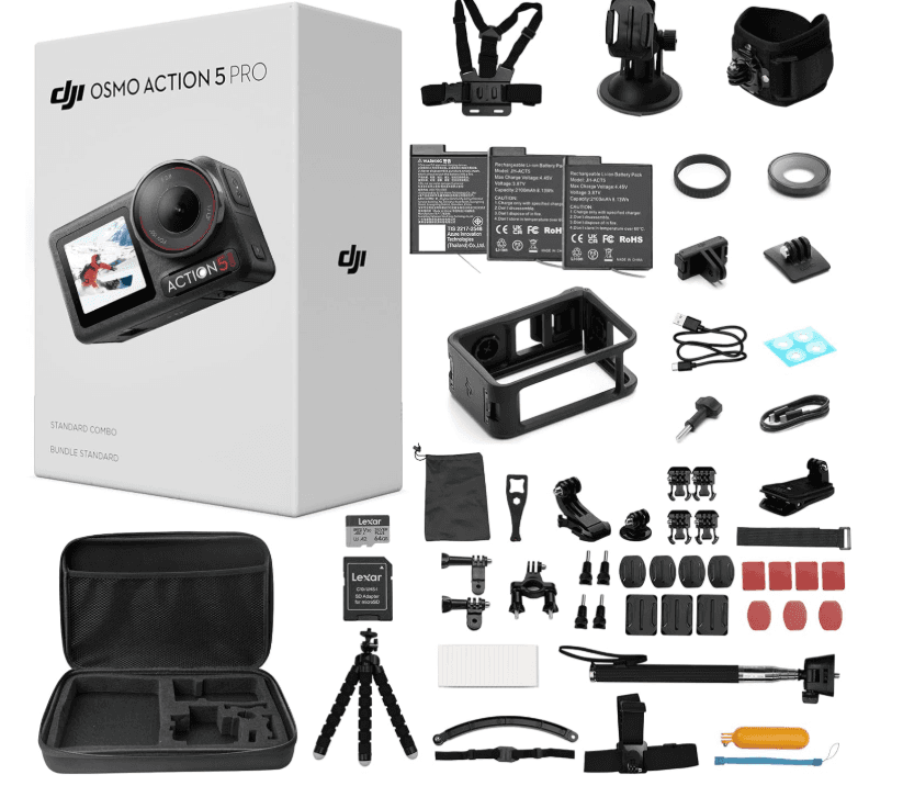 Osmo Action 5 Pro, Black,  16:9, 4K/120fps, 64GB, 2 Batteries, 58pc kit, ASIN B0F1MVHRNL