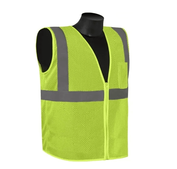 C16002QG - 3XL, 3X-LARGE,  HI-VIS GREEN, 100% FLUORESCENT POLYESTER,    ZIPPER, 2in SILVER STRIPES, CLASS 2