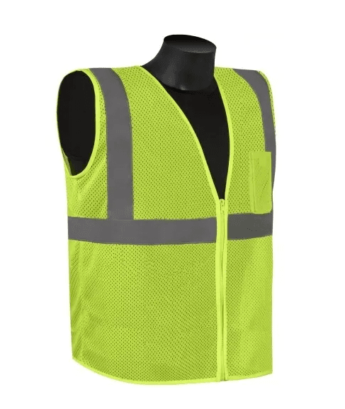 C16002QG - MEDIUM, MEDIUM,  HI-VIS GREEN, 100% FLUORESCENT POLYESTER,    ZIPPER, 2in SILVER STRIPES, CLASS 2