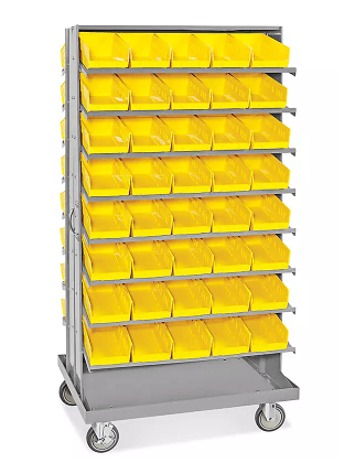 H-3897Y, (W)39*(D)27*(H)67.25 inch, YELLOW, GREY, POWDER COATED STEEL, 186 LBS, 80 BINS/RACK, BIN SIZE: (L)12*(W)7*(H)4 inch