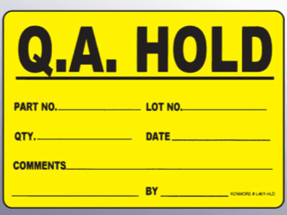 L46Y-HLD, (W)4*(L)6inch, YELLOW,  "Q.A. HOLD"