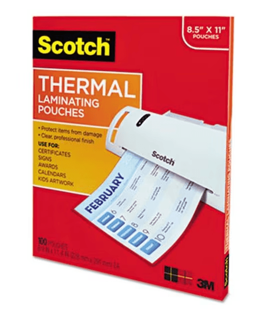 TP3854-100, 0.75", 8.9", 11.4", LAMINATE, FOR USE WITH THERMAL LAMINATOR, LAMINATING POUCHES, CLEAR, GLOSSY