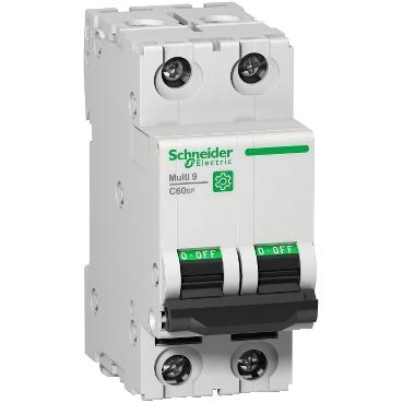 SCHNEIDER, M9F22216, MINIATURE CIRCUIT BREAKER, MULTI9 C60SP, 2P, 16A, C CURVE, 10KA, 0.3KG