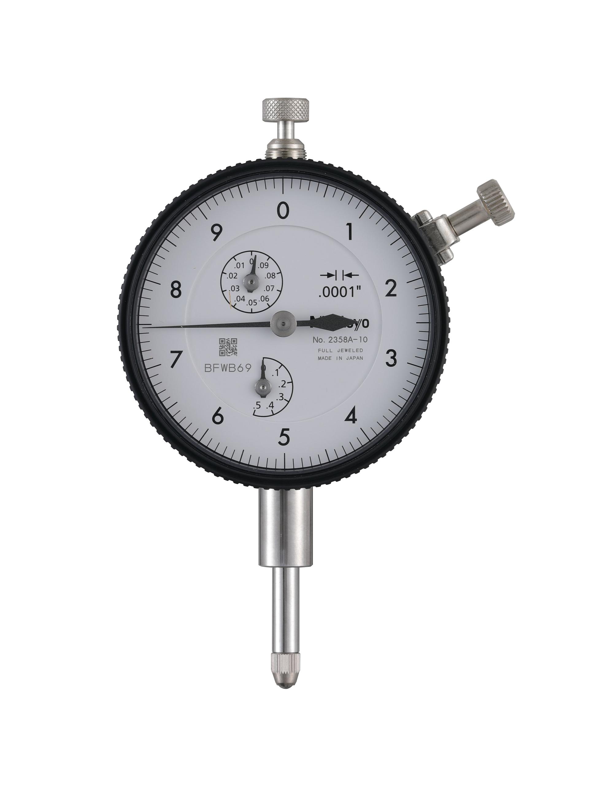 Mitutoyo, 2358A-10, .0001 In, .5 In/(.01 In per rev), Dial Indicator, 0-10, Lug Back, 3/8 In stem, Series 2, Jeweled