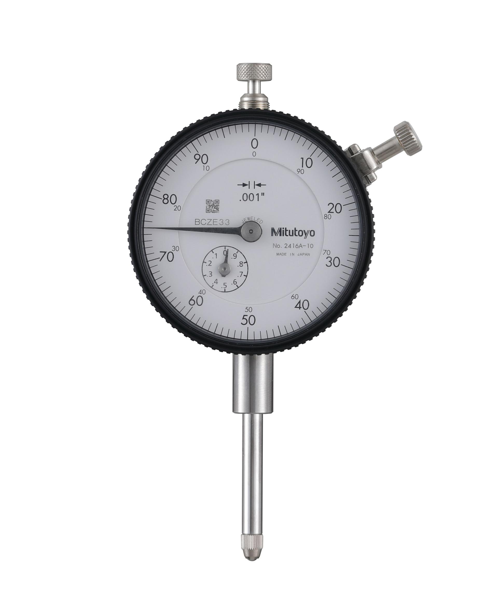 Mitutoyo, 2416A-10, .001 In, 1 In/(.1 In per rev), Dial Indicator, 0-100, Lug Back, 3/8 In stem, Series 2, Jeweled